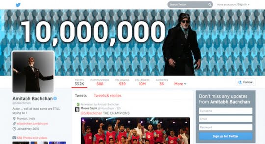 बलिउडका महानायक बच्चनको १ करोड ट्वीटर फलोअर