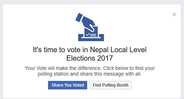 फेसबुकले स्थानिय निर्वाचनमा मतदान गर्न उत्साहित गराउँदै
