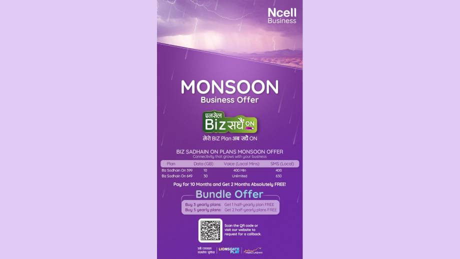 एनसेलले ल्यायो बिज सधैं अनमा मनसुन बिजनेस अफर, आकर्षक छुटहरु पाइने