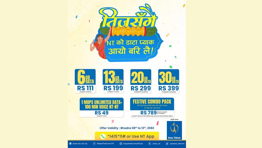 तिजको उपलक्ष्यमा नेपाल टेलिकमले ल्यायो स्पेशल अफर